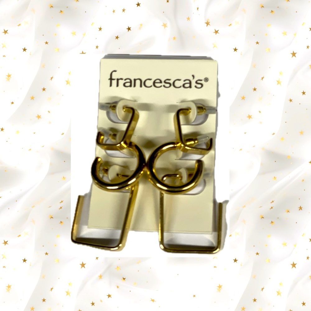 🫶🏼New Francesca’s collection Square & round Hoop Earrings Trio Gold post back